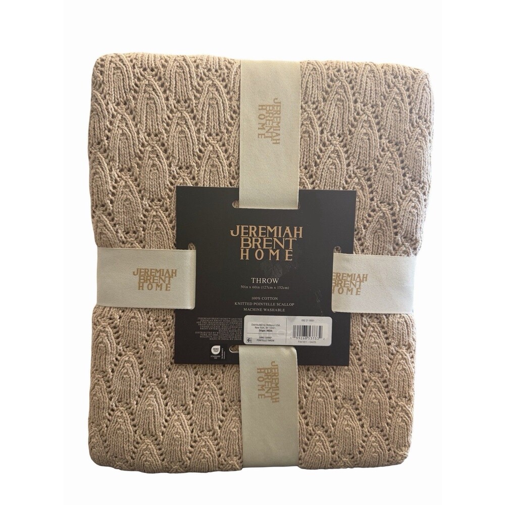 Jeremiah Brent Home Pointelle Throw Blanket Sand NEW